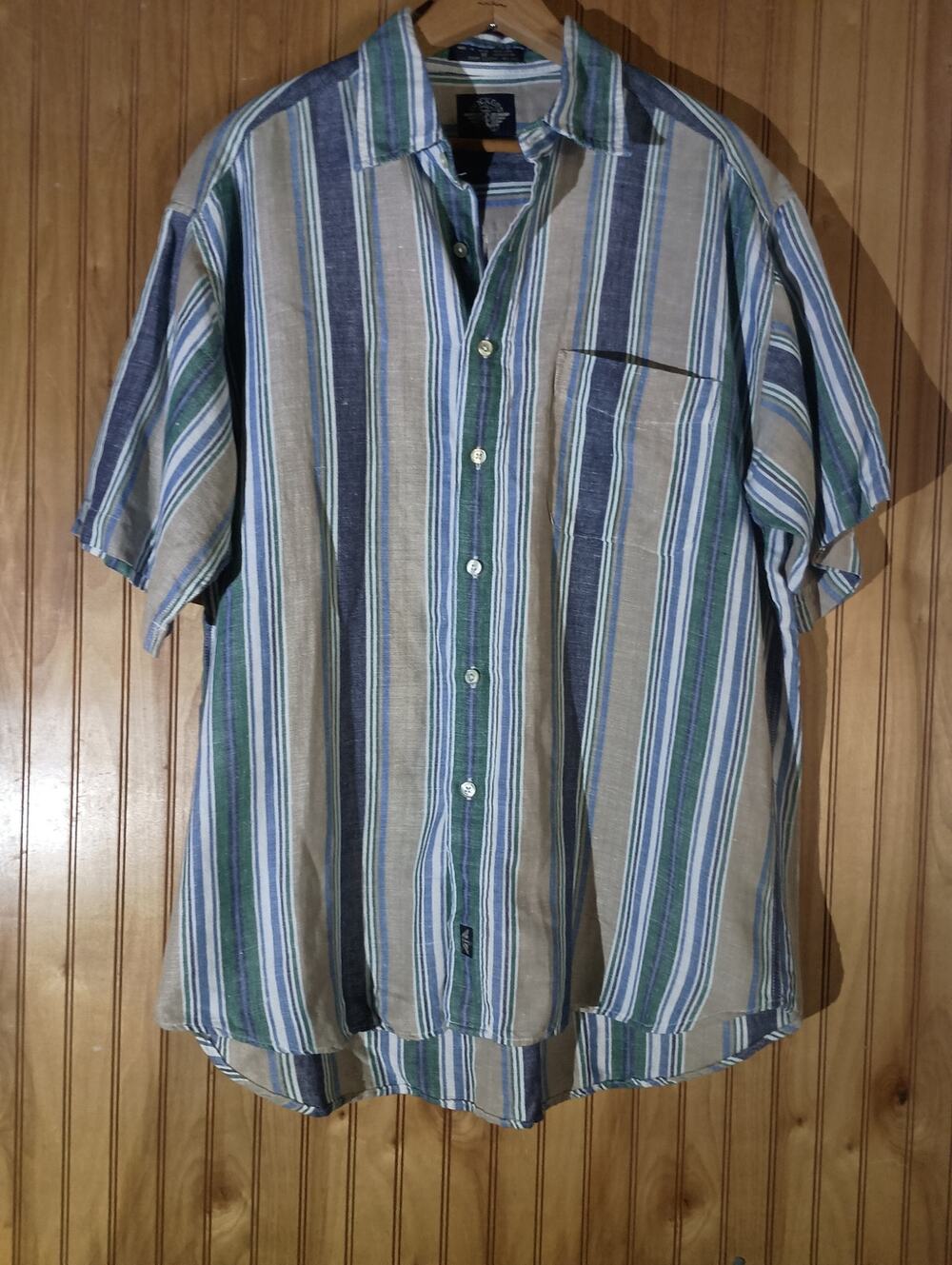 VTG DOCKERS Men's Sz M Linen/Cotton Blend Striped Short Sleeve Button Down Shirt